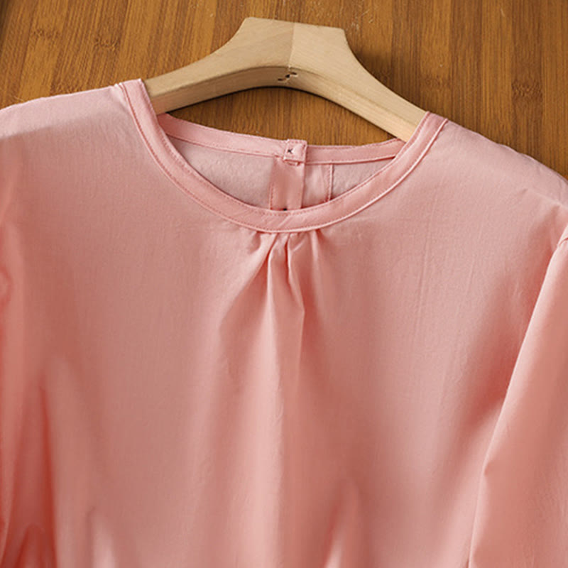 Koszula damska z okrągłym dekoltem i prostym koronkowym obszyciem w kształcie Buddha Stones , zapinana na guziki, z bawełny i lnu, z rękawami trzy czwarte - image 29