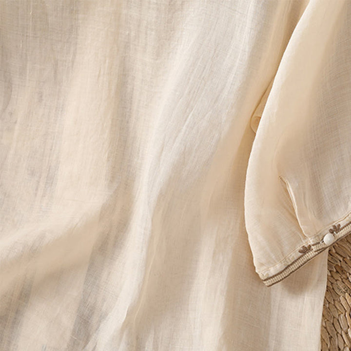 Koszula damska z krótkim rękawem i dekoltem w serek, haftowana żaba z poliestru z Buddha Stones - image 2