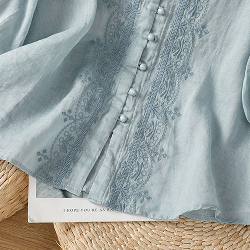 Koszula damska z krótkim rękawem i dekoltem w serek, haftowana żaba z poliestru z Buddha Stones - image 10