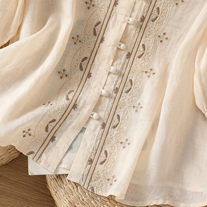 Koszula damska z krótkim rękawem i dekoltem w serek, haftowana żaba z poliestru z Buddha Stones - image 4