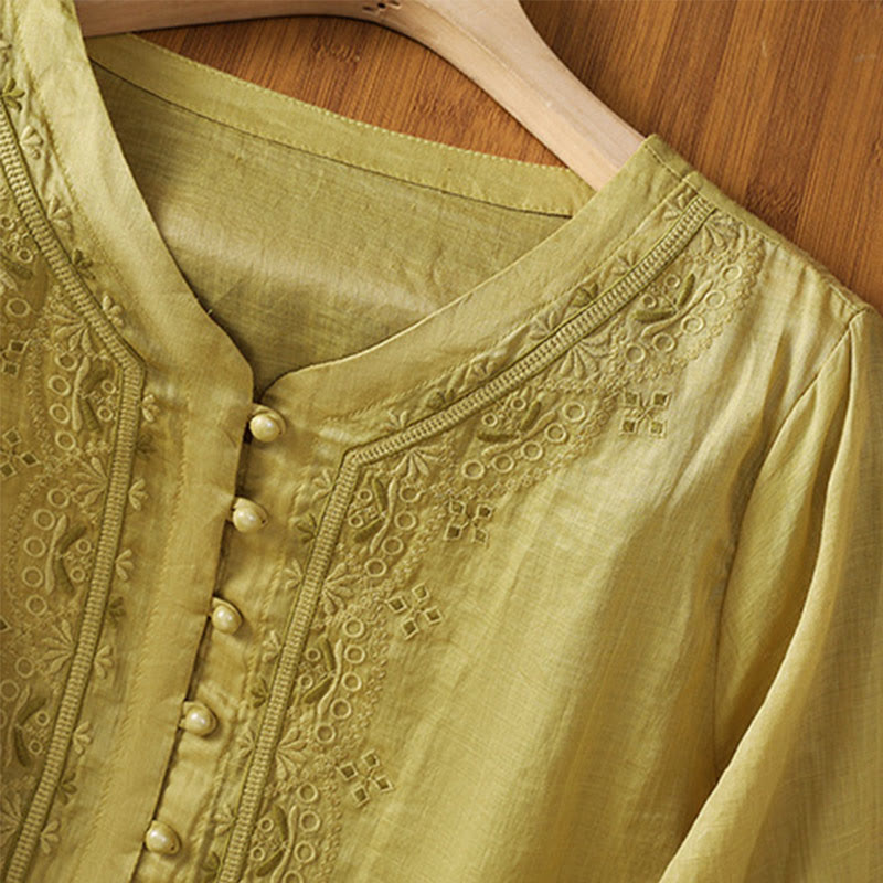 Koszula damska z krótkim rękawem i dekoltem w serek, haftowana żaba z poliestru z Buddha Stones - image 16