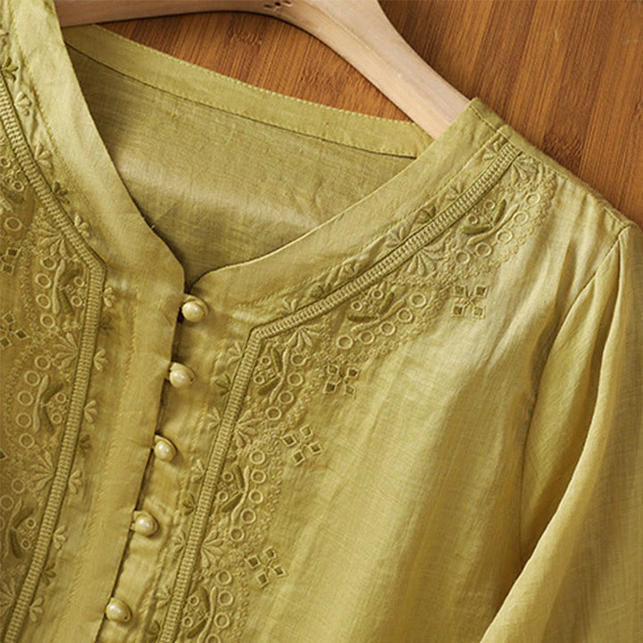 Koszula damska z krótkim rękawem i dekoltem w serek, haftowana żaba z poliestru z Buddha Stones - image 16