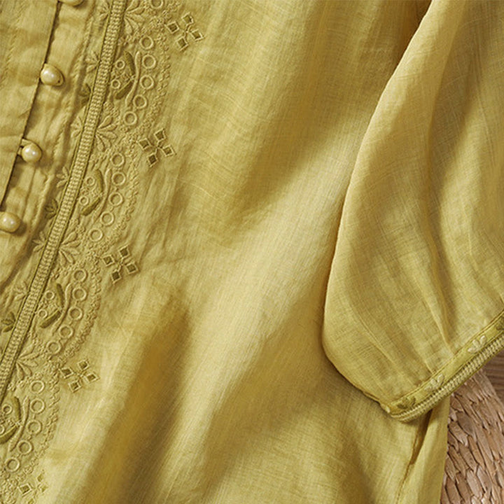 Koszula damska z krótkim rękawem i dekoltem w serek, haftowana żaba z poliestru z Buddha Stones - image 13