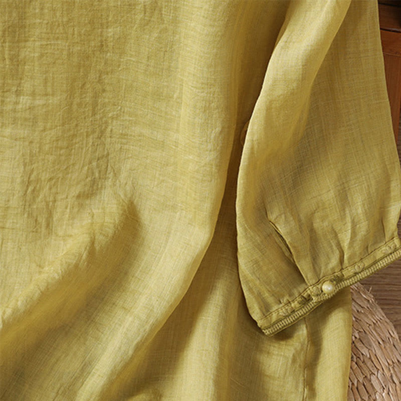 Koszula damska z krótkim rękawem i dekoltem w serek, haftowana żaba z poliestru z Buddha Stones - image 15