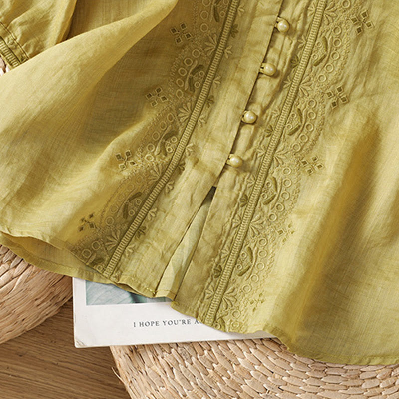 Koszula damska z krótkim rękawem i dekoltem w serek, haftowana żaba z poliestru z Buddha Stones - image 17