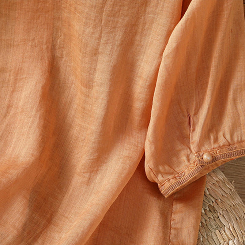 Koszula damska z krótkim rękawem i dekoltem w serek, haftowana żaba z poliestru z Buddha Stones - image 21