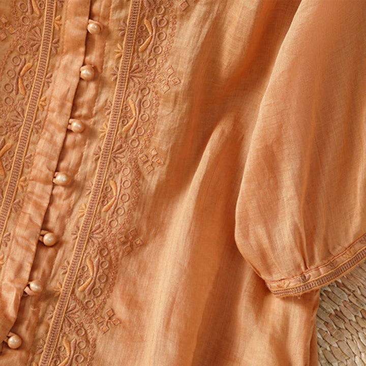 Koszula damska z krótkim rękawem i dekoltem w serek, haftowana żaba z poliestru z Buddha Stones - image 23