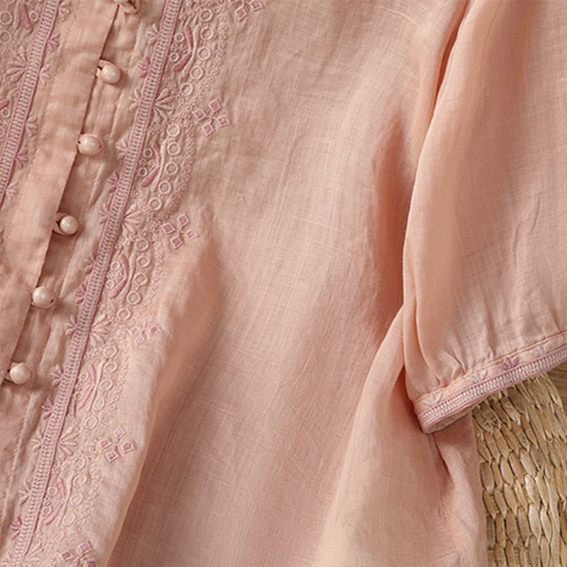 Koszula damska z krótkim rękawem i dekoltem w serek, haftowana żaba z poliestru z Buddha Stones - image 30