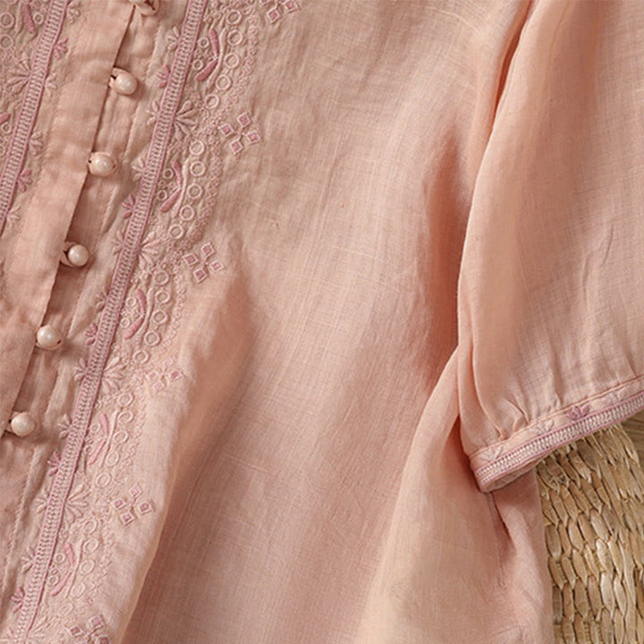 Koszula damska z krótkim rękawem i dekoltem w serek, haftowana żaba z poliestru z Buddha Stones - image 30