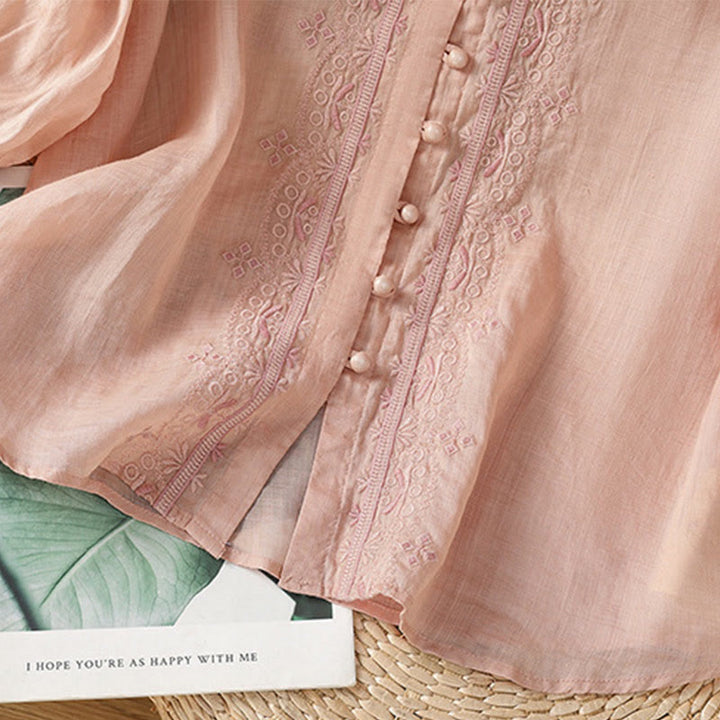 Koszula damska z krótkim rękawem i dekoltem w serek, haftowana żaba z poliestru z Buddha Stones - image 27