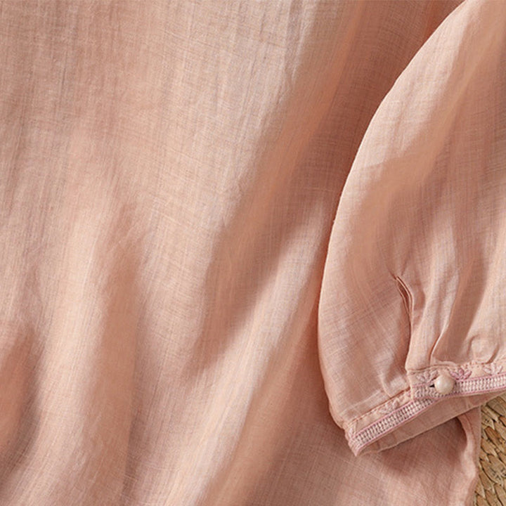 Koszula damska z krótkim rękawem i dekoltem w serek, haftowana żaba z poliestru z Buddha Stones - image 25