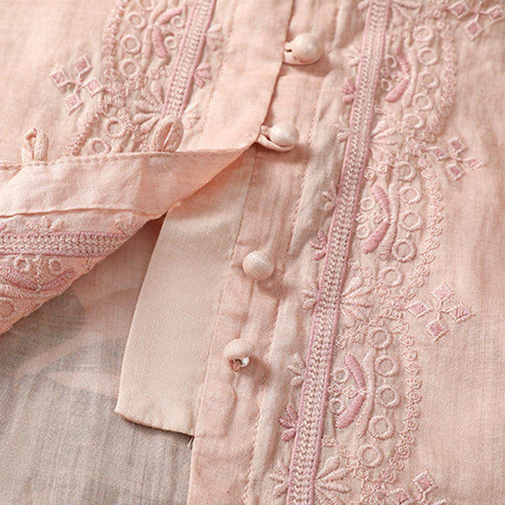 Koszula damska z krótkim rękawem i dekoltem w serek, haftowana żaba z poliestru z Buddha Stones - image 28