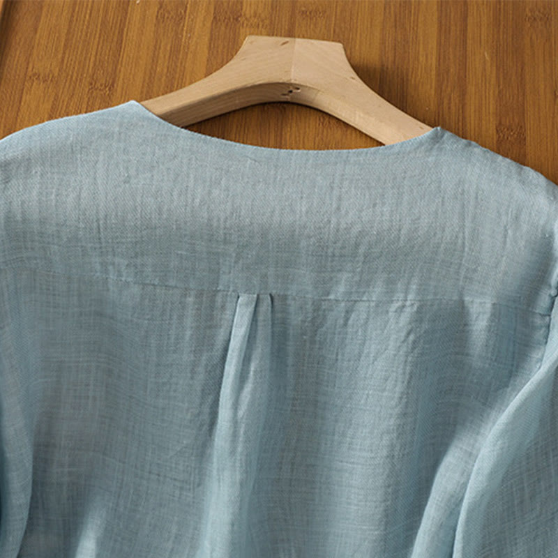 Koszula damska z Buddha Stones rękawem i dekoltem w serek, haftowana, jednorzędowa, z poliestru i guzikami - image 3