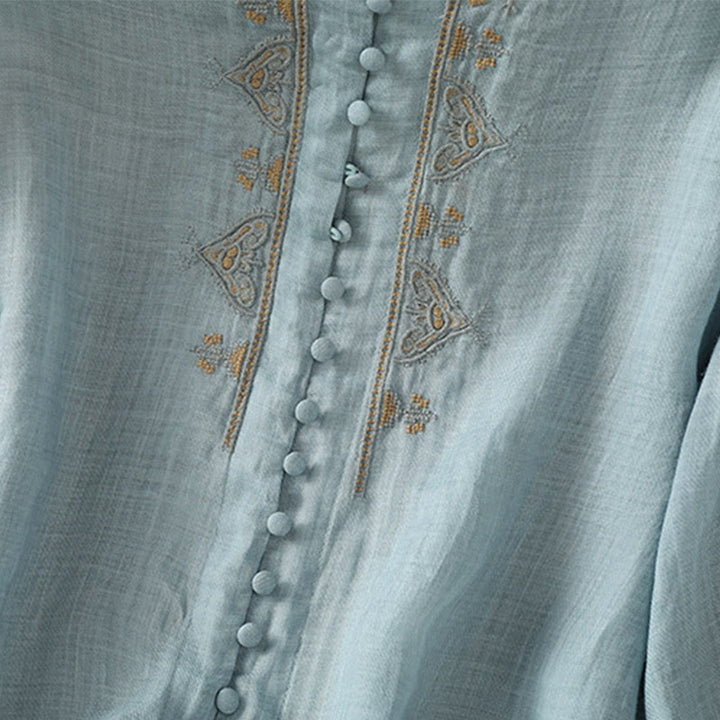 Koszula damska z Buddha Stones rękawem i dekoltem w serek, haftowana, jednorzędowa, z poliestru i guzikami - image 8