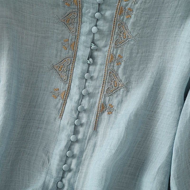 Koszula damska z Buddha Stones rękawem i dekoltem w serek, haftowana, jednorzędowa, z poliestru i guzikami - image 8