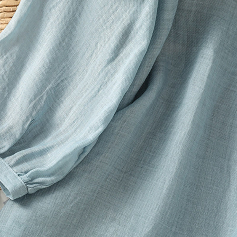 Koszula damska z Buddha Stones rękawem i dekoltem w serek, haftowana, jednorzędowa, z poliestru i guzikami - image 9