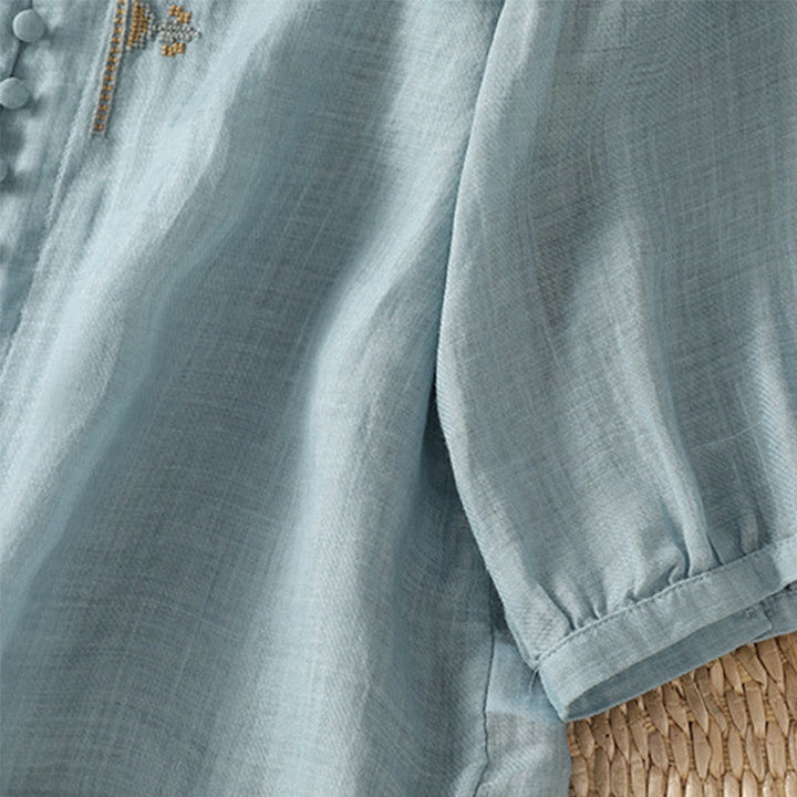 Koszula damska z Buddha Stones rękawem i dekoltem w serek, haftowana, jednorzędowa, z poliestru i guzikami - image 5