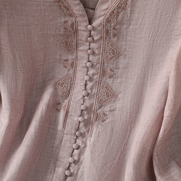 Koszula damska z Buddha Stones rękawem i dekoltem w serek, haftowana, jednorzędowa, z poliestru i guzikami - image 13