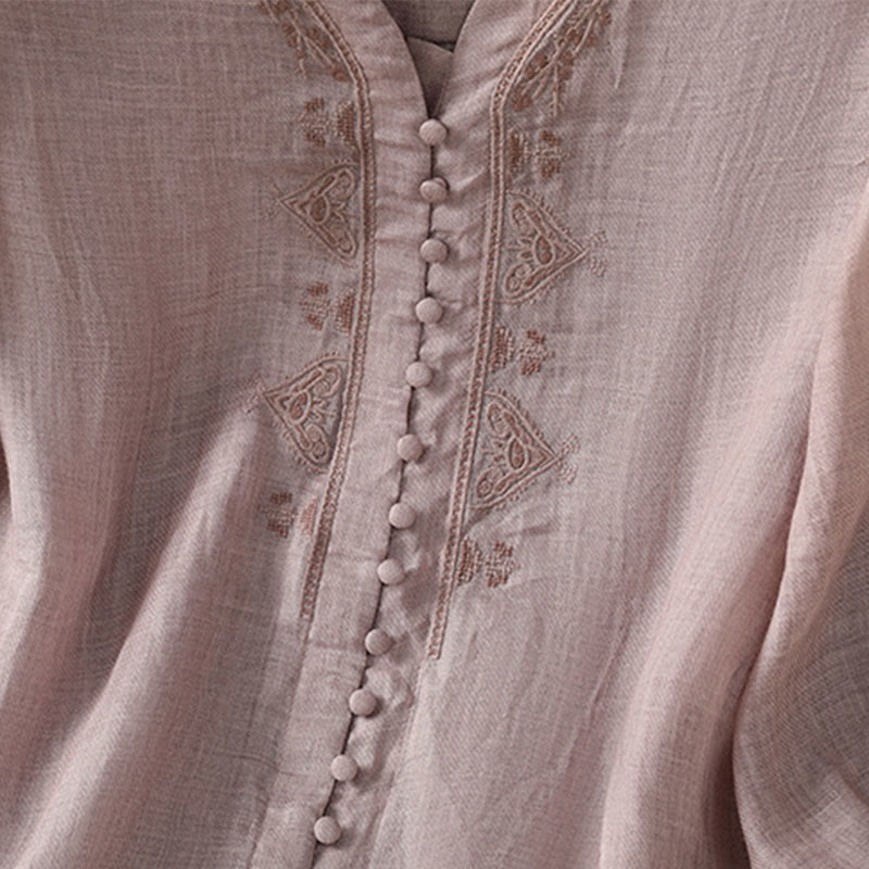 Koszula damska z Buddha Stones rękawem i dekoltem w serek, haftowana, jednorzędowa, z poliestru i guzikami - image 13