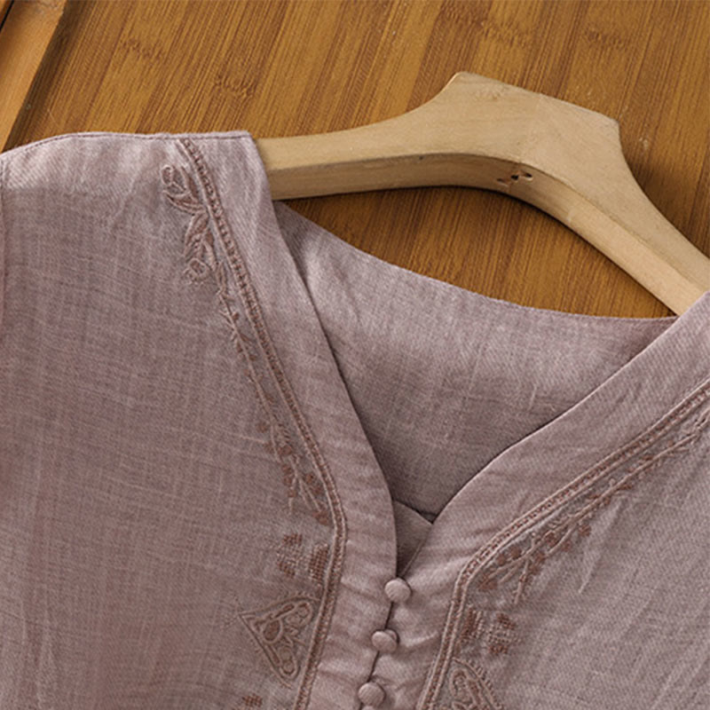 Koszula damska z Buddha Stones rękawem i dekoltem w serek, haftowana, jednorzędowa, z poliestru i guzikami - image 14