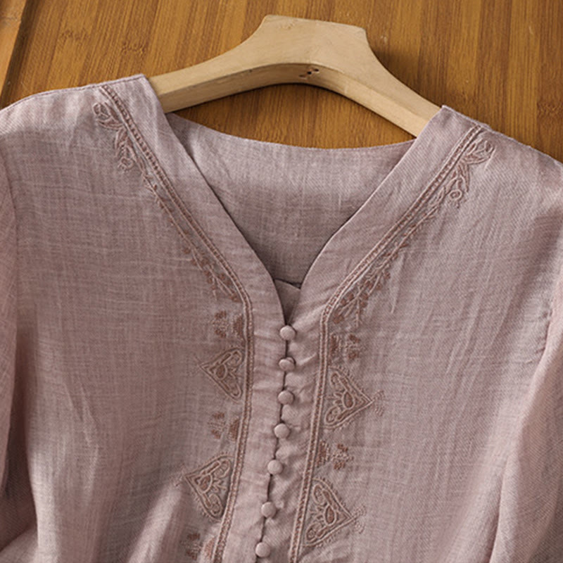 Koszula damska z Buddha Stones rękawem i dekoltem w serek, haftowana, jednorzędowa, z poliestru i guzikami - image 18