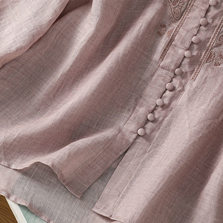 Koszula damska z Buddha Stones rękawem i dekoltem w serek, haftowana, jednorzędowa, z poliestru i guzikami - image 17