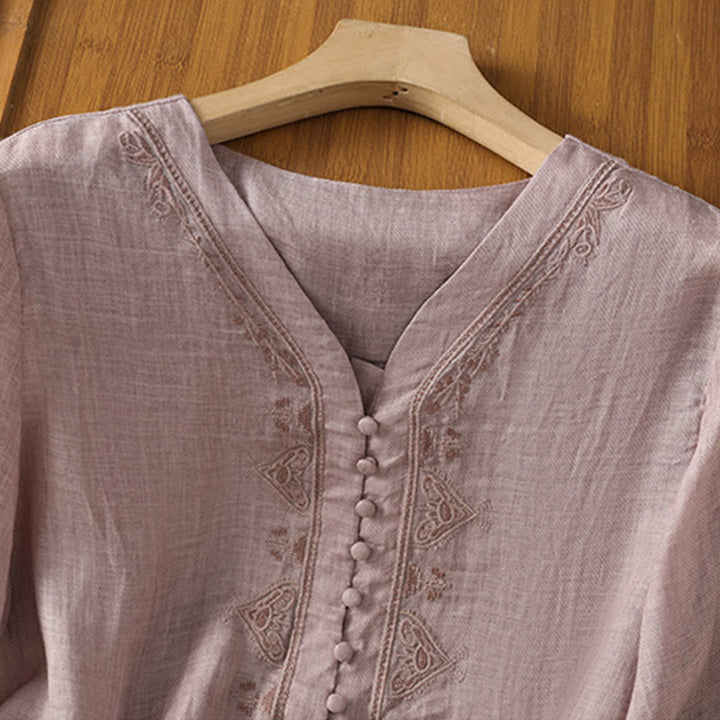 Koszula damska z Buddha Stones rękawem i dekoltem w serek, haftowana, jednorzędowa, z poliestru i guzikami - image 18