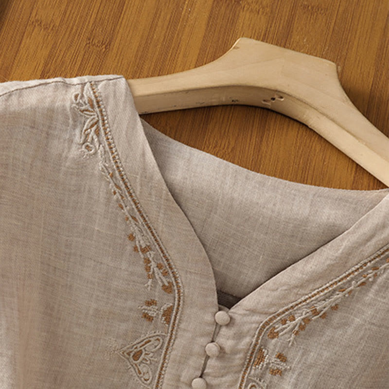 Koszula damska z Buddha Stones rękawem i dekoltem w serek, haftowana, jednorzędowa, z poliestru i guzikami - image 24