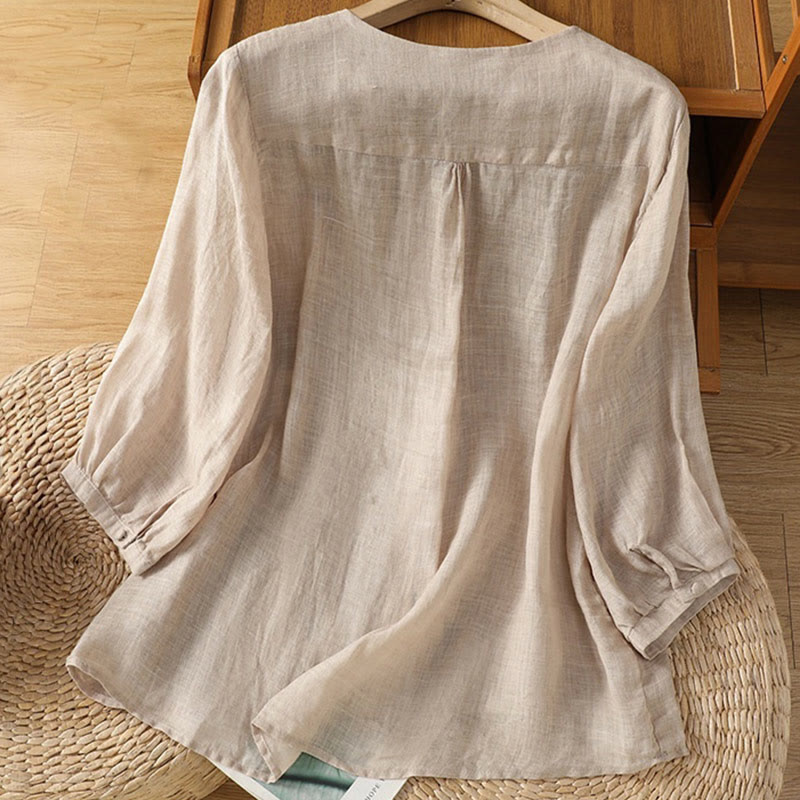 Koszula damska z Buddha Stones rękawem i dekoltem w serek, haftowana, jednorzędowa, z poliestru i guzikami - image 20