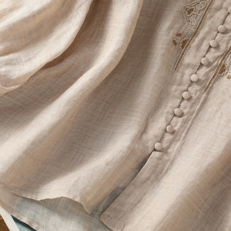 Koszula damska z Buddha Stones rękawem i dekoltem w serek, haftowana, jednorzędowa, z poliestru i guzikami - image 27