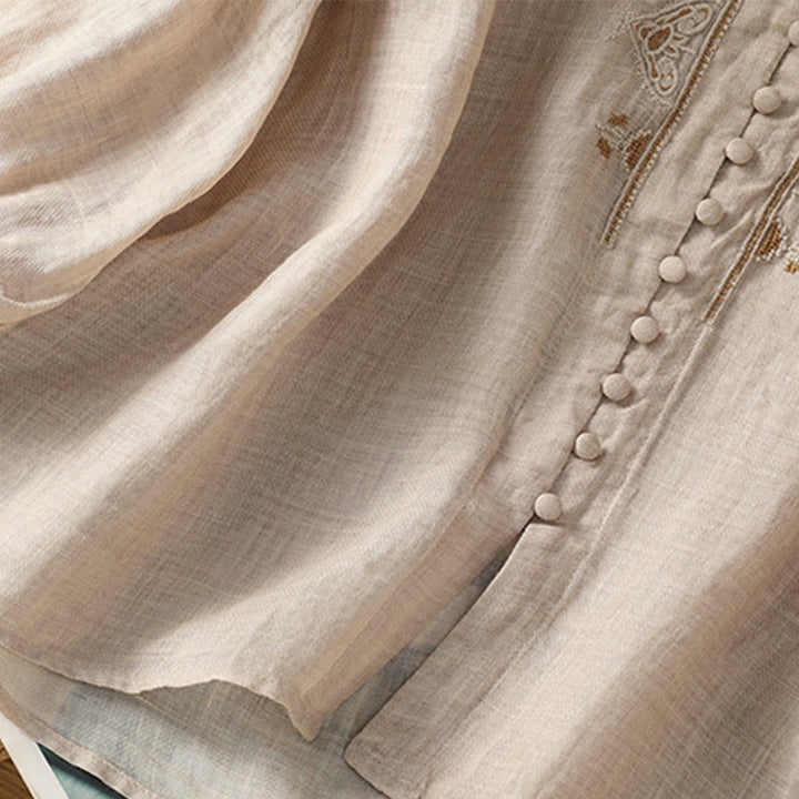 Koszula damska z Buddha Stones rękawem i dekoltem w serek, haftowana, jednorzędowa, z poliestru i guzikami - image 27