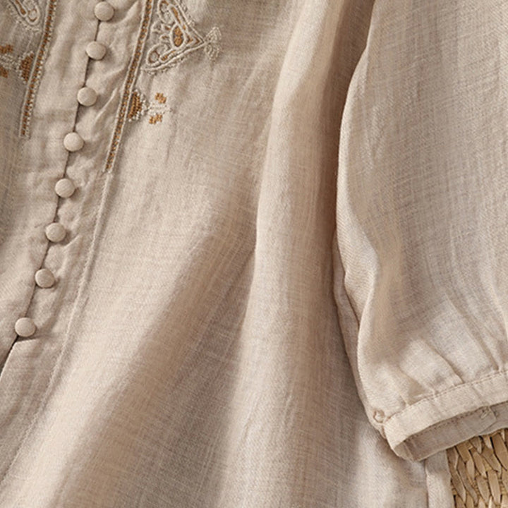 Koszula damska z Buddha Stones rękawem i dekoltem w serek, haftowana, jednorzędowa, z poliestru i guzikami - image 23