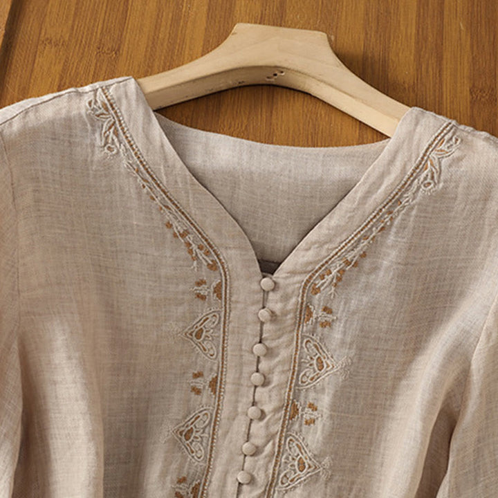 Koszula damska z Buddha Stones rękawem i dekoltem w serek, haftowana, jednorzędowa, z poliestru i guzikami - image 21