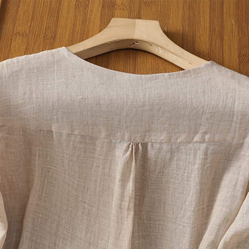 Koszula damska z Buddha Stones rękawem i dekoltem w serek, haftowana, jednorzędowa, z poliestru i guzikami - image 22