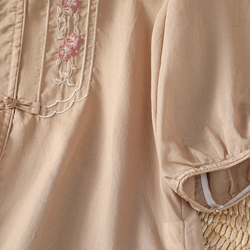 Koszula damska z kołnierzykiem stójkowym, bawełniana, poliestrowa, z krótkim rękawem i haftem w kształcie Buddha Stones - image 6