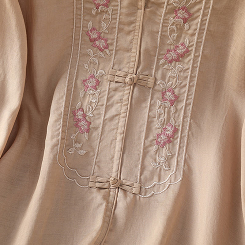 Koszula damska z kołnierzykiem stójkowym, bawełniana, poliestrowa, z krótkim rękawem i haftem w kształcie Buddha Stones - image 4