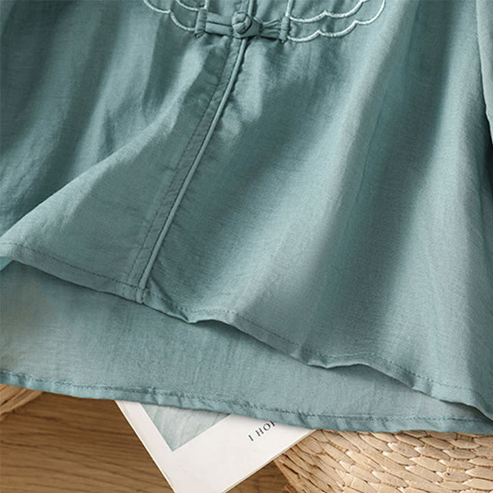 Koszula damska z kołnierzykiem stójkowym, bawełniana, poliestrowa, z krótkim rękawem i haftem w kształcie Buddha Stones - image 10