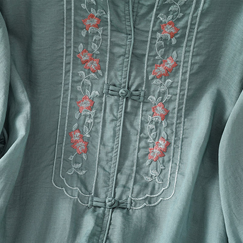 Koszula damska z kołnierzykiem stójkowym, bawełniana, poliestrowa, z krótkim rękawem i haftem w kształcie Buddha Stones - image 11