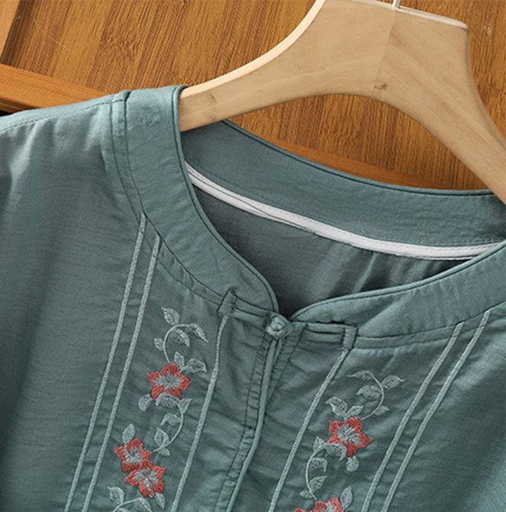 Koszula damska z kołnierzykiem stójkowym, bawełniana, poliestrowa, z krótkim rękawem i haftem w kształcie Buddha Stones - image 12