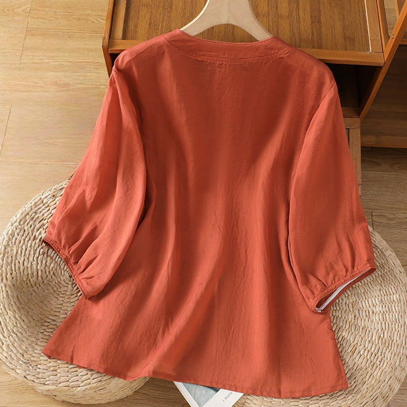 Koszula damska z kołnierzykiem stójkowym, bawełniana, poliestrowa, z krótkim rękawem i haftem w kształcie Buddha Stones - image 13