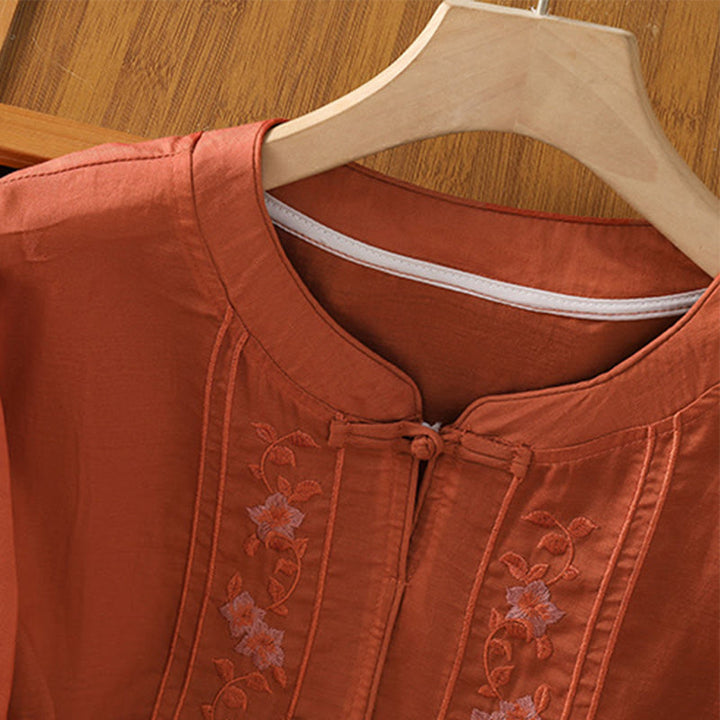 Koszula damska z kołnierzykiem stójkowym, bawełniana, poliestrowa, z krótkim rękawem i haftem w kształcie Buddha Stones - image 16