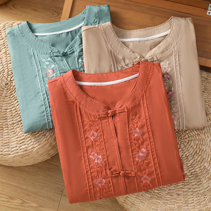 Koszula damska z kołnierzykiem stójkowym, bawełniana, poliestrowa, z krótkim rękawem i haftem w kształcie Buddha Stones - image 18