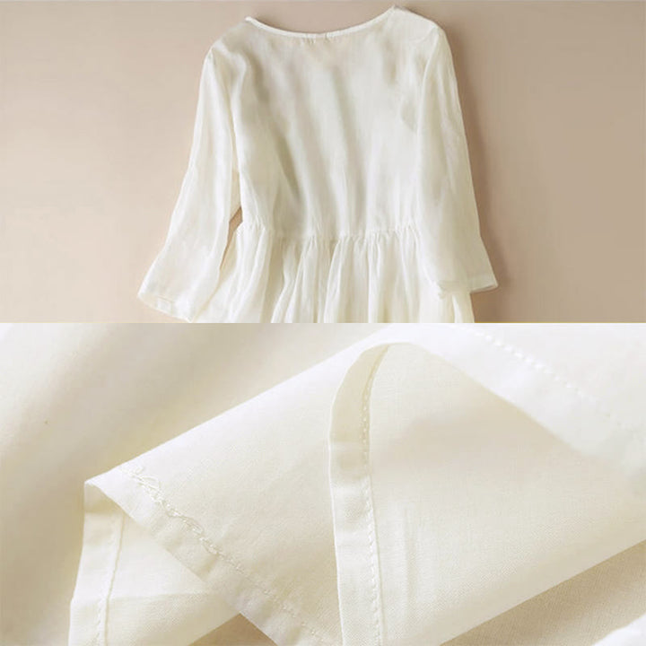 Buddha Stones Geometria Dziewięć ćwierć Rękaw Bawełna Damska Sukienka Midi Z Kieszeniami