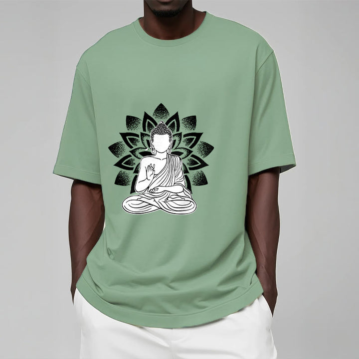 Buddha Stones Siedzący Budda Kwiat Lotosu Wzór T-shirt - image 15