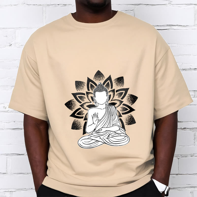 Buddha Stones Siedzący Budda Kwiat Lotosu Wzór T-shirt - image 11