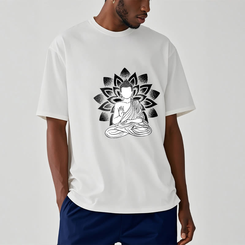 Buddha Stones Siedzący Budda Kwiat Lotosu Wzór T-shirt - image 8