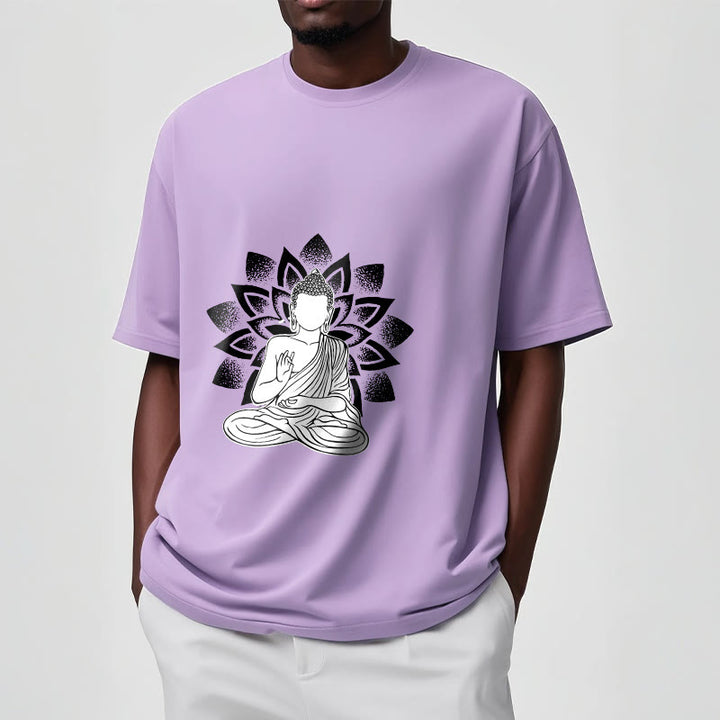 Buddha Stones Siedzący Budda Kwiat Lotosu Wzór T-shirt - image 17