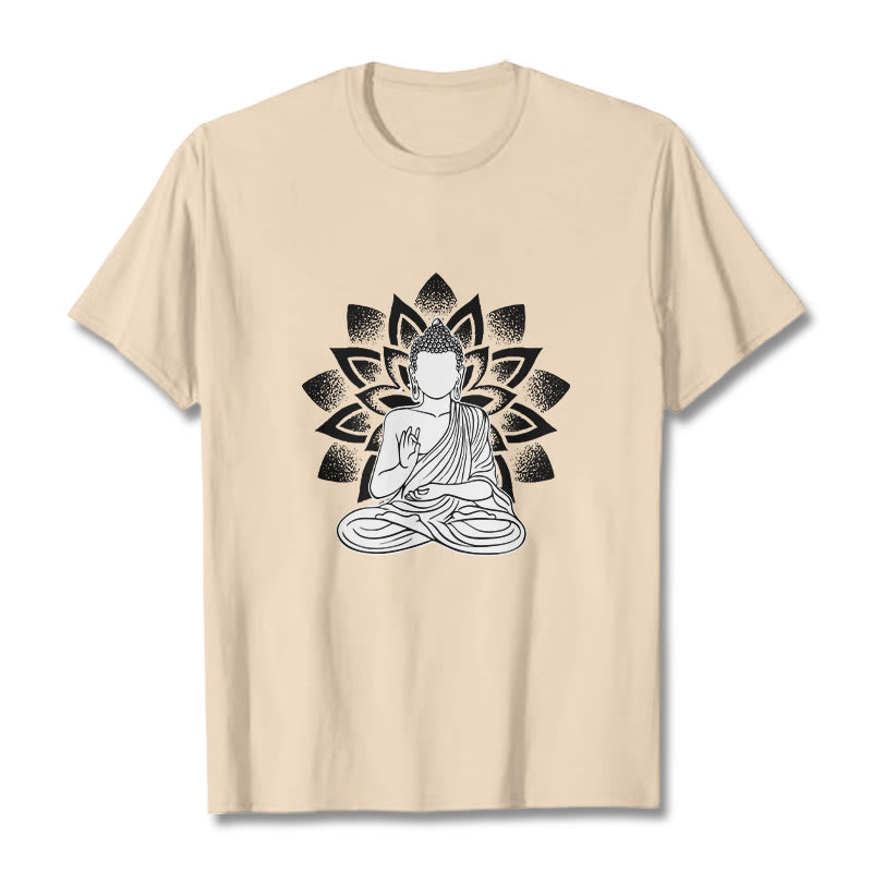 Buddha Stones Siedzący Budda Kwiat Lotosu Wzór T-shirt - For - 2XL - image 11