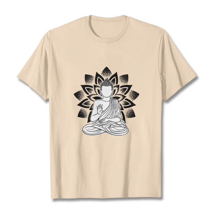 Buddha Stones Siedzący Budda Kwiat Lotosu Wzór T-shirt - For - 2XL - image 11