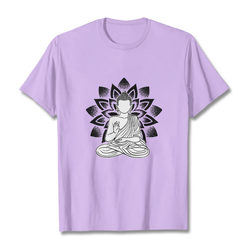 Buddha Stones Siedzący Budda Kwiat Lotosu Wzór T-shirt - Śliwka - 2XL - image 16